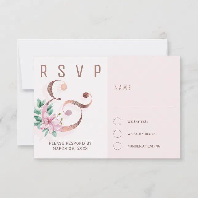 Rose Gold Ampersand Blush Pink Magnolias Wedding Rsvp Card Zazzle 8875