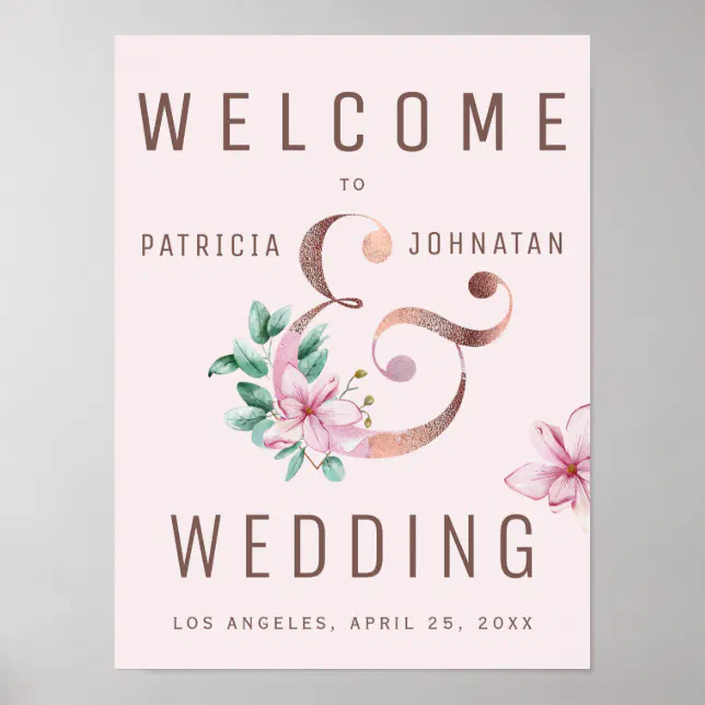 Rose Gold Ampersand Pink Welcome Wedding Sign Zazzle 9944