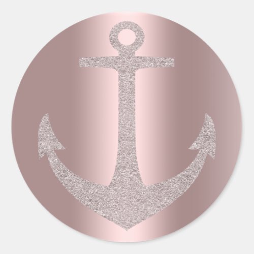Rose Gold Anchor Nautical Glam Birthday Party Classic Round Sticker