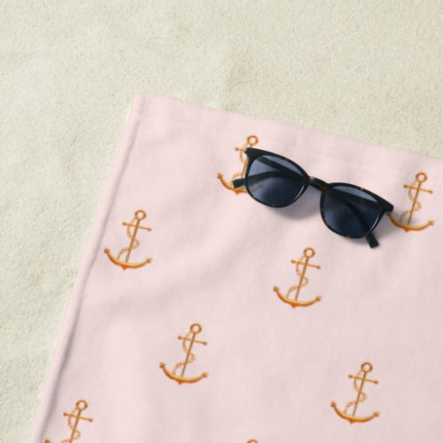 Rose gold  anchor nautical name beach towel