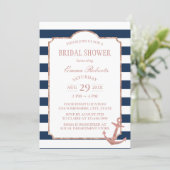 Rose Gold Anchor Nautical Stripes Bridal Shower Invitation (Standing Front)