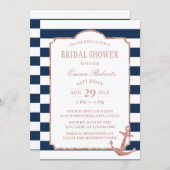 Rose Gold Anchor Nautical Stripes Bridal Shower Invitation (Front/Back)