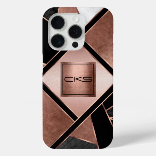 Rose Gold and Abstract  Monogram  iPhone 15 Pro Case