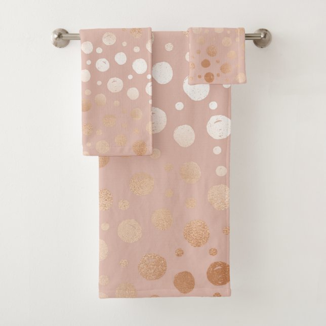 Rose-gold and beige dots pattern bath towel set (Insitu)