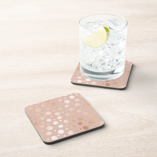 Rose-gold and beige dots pattern coaster (Right Side)