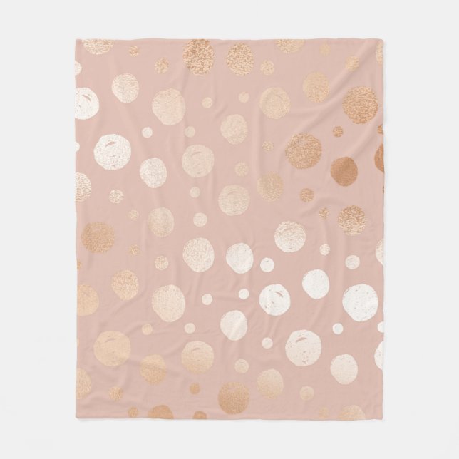 Rose-gold and beige dots pattern fleece blanket (Front)