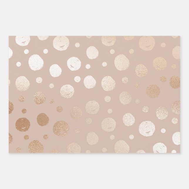 Rose gold and beige dots pattern wrapping paper sheets (Front)
