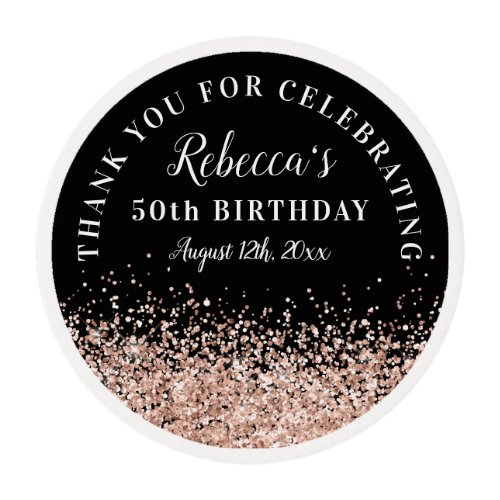 Rose Gold and Black 50th Birthday Thank You Favor Edible Frosting Rounds