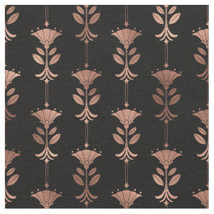 Rose Gold and Black Art Deco Abstract Floral Fabric