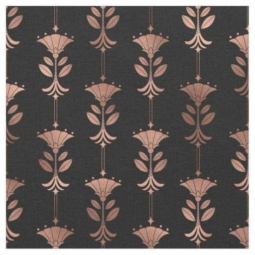 Rose Gold and Black Art Deco Abstract Floral Fabric