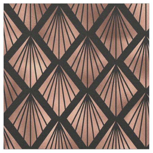 Rose Gold and Black Art Deco Diamond Pattern Fabric