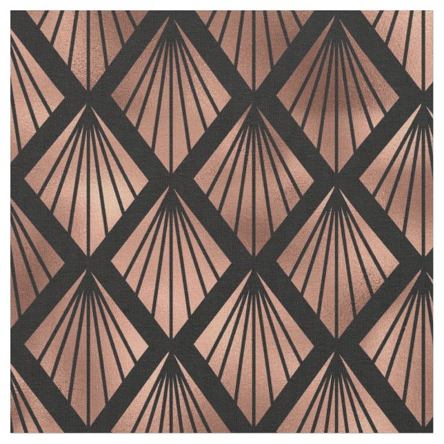 Rose Gold and Black Art Deco Diamond Pattern Fabric (Close Up)