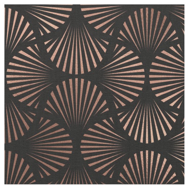 Rose Gold and Black Art Deco Fan Pattern Fabric (Close Up)