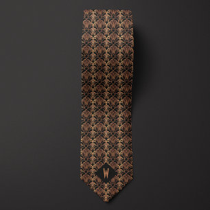 Rose Gold and Black Art Deco Monogram Neck Tie