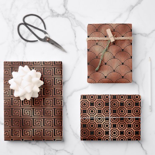 Rose Gold and Black Art Deco Patterns Wrapping Paper Sheets
