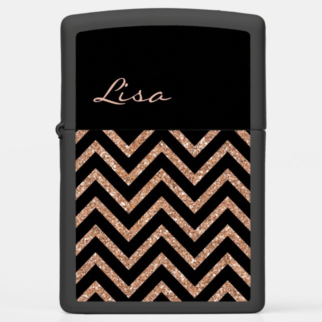 Rose Gold and Black Chevron Custom Zippo Lighter (Front)