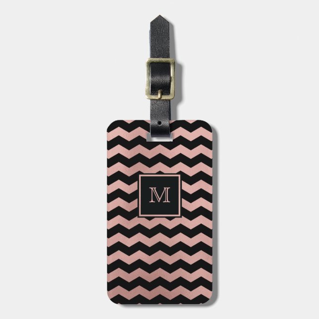 Rose Gold and Black Chevron Luggage Tag (Front Vertical)