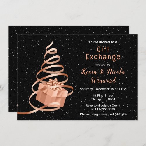 Rose Gold and Black Christmas Gift Exchange Invitation