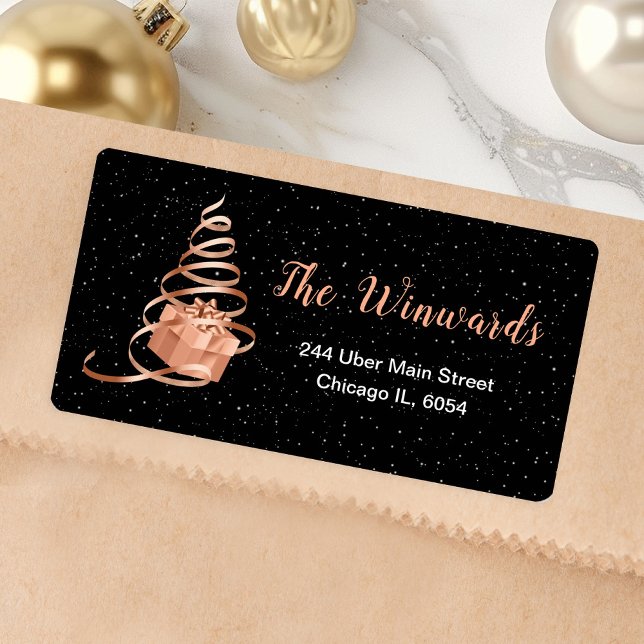Rose Gold and Black Christmas Gift Label (Creator Uploaded)