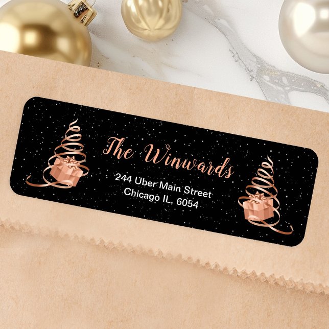 Rose Gold and Black Christmas Gift Label (Creator Uploaded)