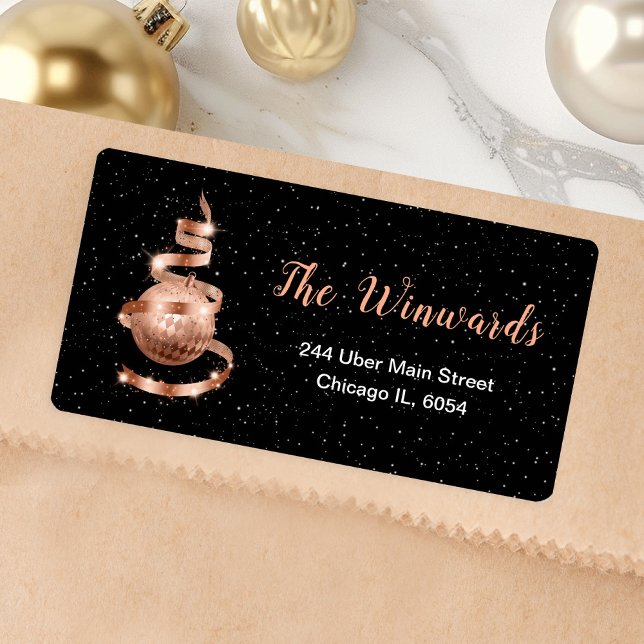 Rose Gold and Black Christmas Ornament Label (Creator Uploaded)