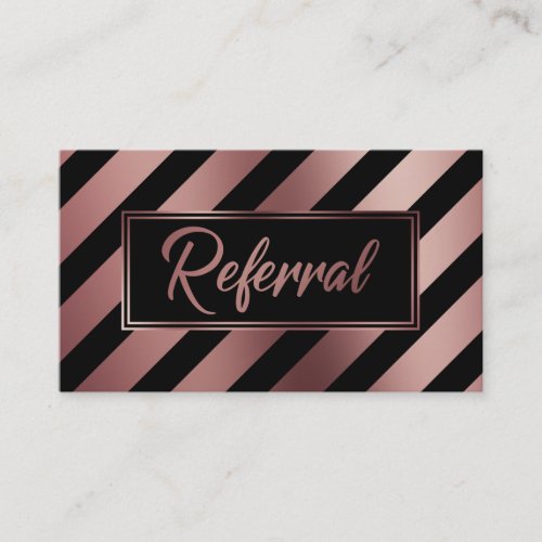 Rose Gold and Black Diagonal Stripe Referral Cards