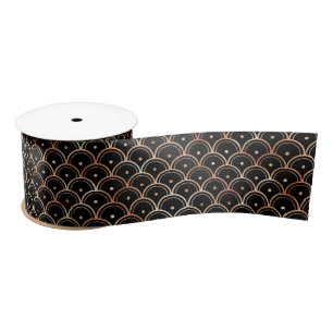 Rose Gold and Black Diamond Art Deco Pattern Satin Ribbon