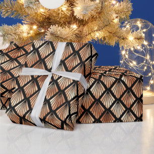 Rose Gold and Black Diamond Art Deco Pattern Wrapping Paper