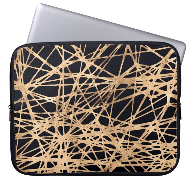 Rose gold and black distressed net pattern laptop sleeve (Front)