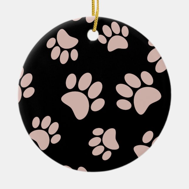 Rose Gold And Black Dog Paw Pattern Ceramic Ornament (Front)