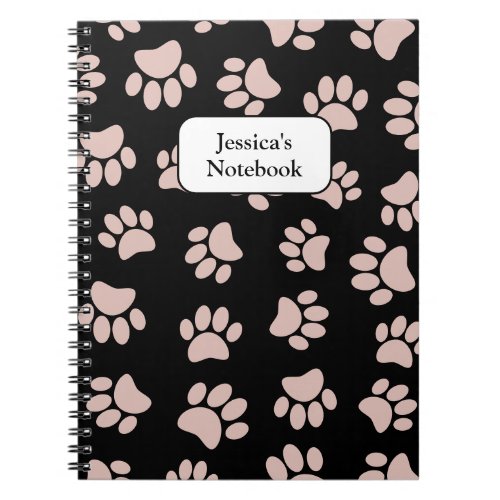 Rose Gold And Black Dog Paw Pattern Notebook