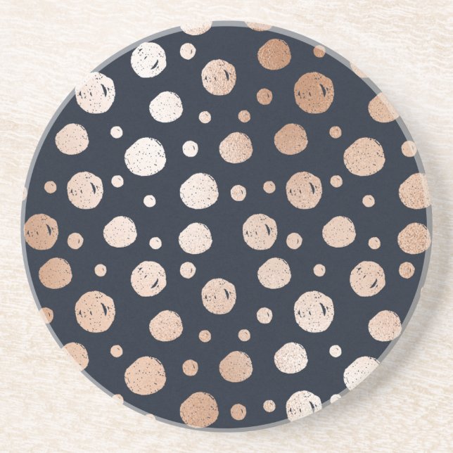 Rose-gold and black dots pattern coaster (Front)