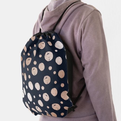 Rose_gold and black dots pattern drawstring bag