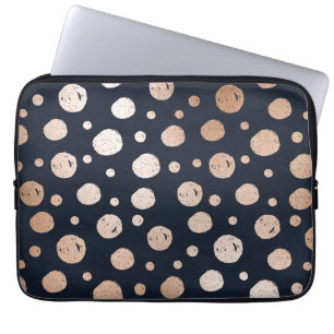 Rose gold and black dots pattern laptop sleeve