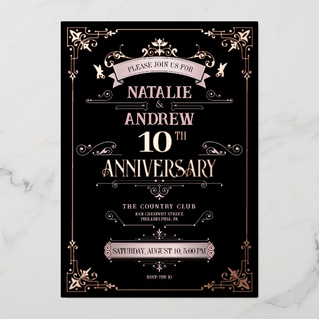 Rose Gold and Black Elegant  Foil Invitation (Front)