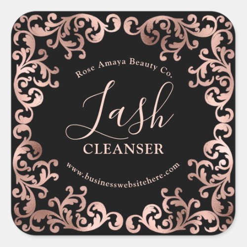 Rose Gold And Black Elegant Frame Lash Cleanser Square Sticker