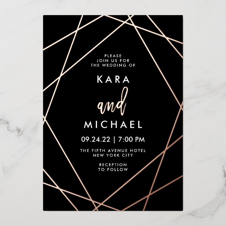 Rose Gold and Black Elegant Geometric Wedding Foil Invitation Zazzle