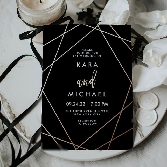 Rose Gold and Black Elegant Geometric Wedding Foil Invitation (Creator Uploaded)