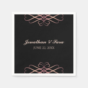 Rose Gold and Black, Elegant Personalized Wedding Napkins