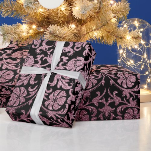 Rose Gold and Black Floral Patten Wrapping Paper