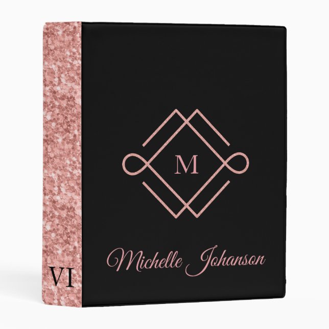 Rose Gold And Black Geometric Logo Mini Binder (Front/Spine)