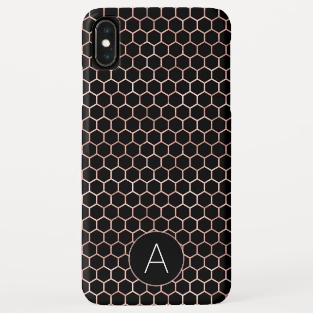 Rose Gold and Black Girly Hexagon Pattern Case-Mate iPhone Case (Back)