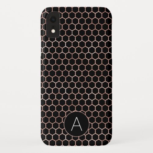 Rose Gold and Black Girly Hexagon Pattern iPhone XR Case