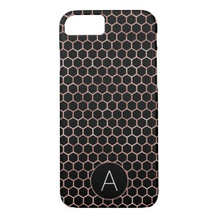 Rose Gold and Black Girly Hexagon Pattern iPhone 8/7 Case