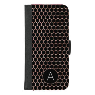 Rose Gold and Black Girly Hexagon Pattern iPhone 8/7 Plus Wallet Case