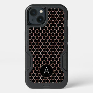 Rose Gold and Black Girly Hexagon Pattern iPhone 13 Case