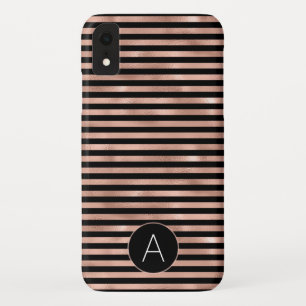 Rose Gold and Black Girly Striped Pattern iPhone XR Case