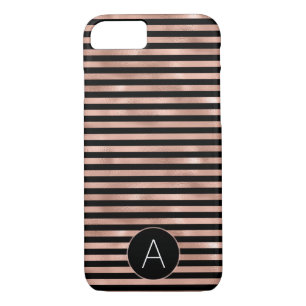 Rose Gold and Black Girly Striped Pattern iPhone 8/7 Case