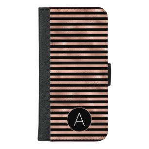 Rose Gold and Black Girly Striped Pattern iPhone 8/7 Plus Wallet Case