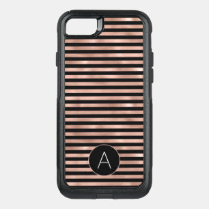 Rose Gold and Black Girly Striped Pattern OtterBox Commuter iPhone SE/8/7 Case